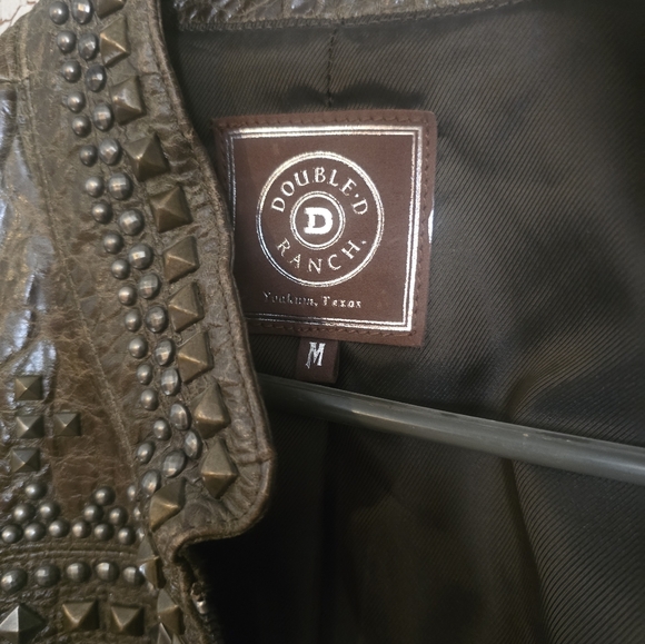 Double D Ranch Olive Studded Biker Leather Jacket Exc. Condition! Unique! Medium - Picture 5 of 7